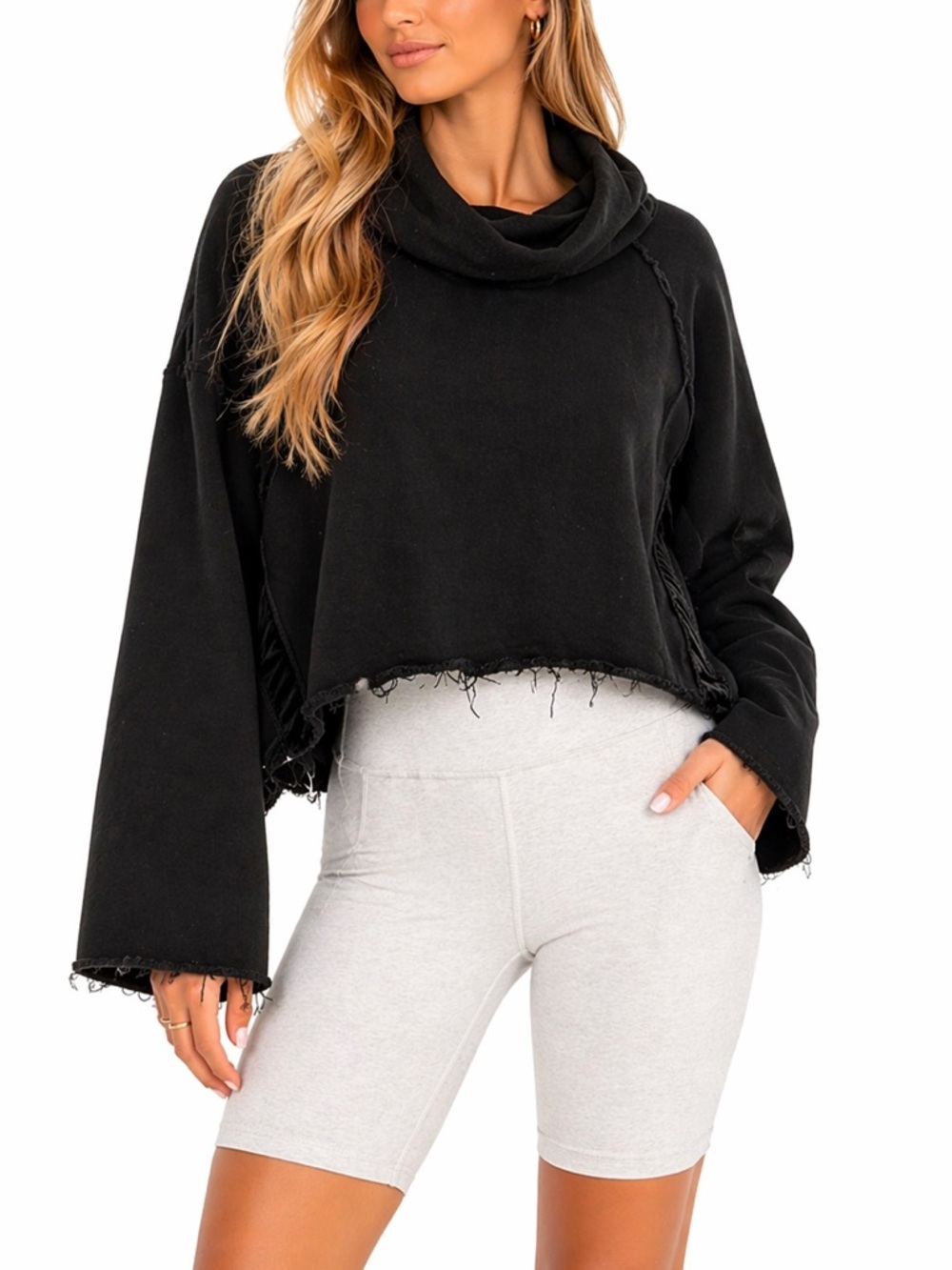 Alala Black Cropped Bamboo Cowl Neck Sweatshirt Size L